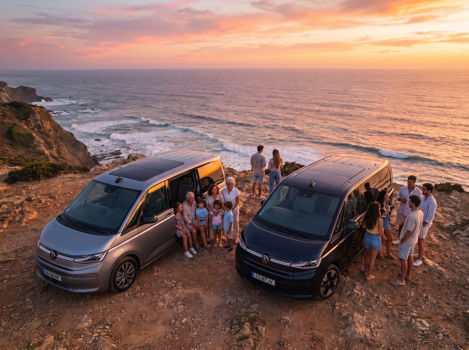Two Volkswagen Multivan on the coast